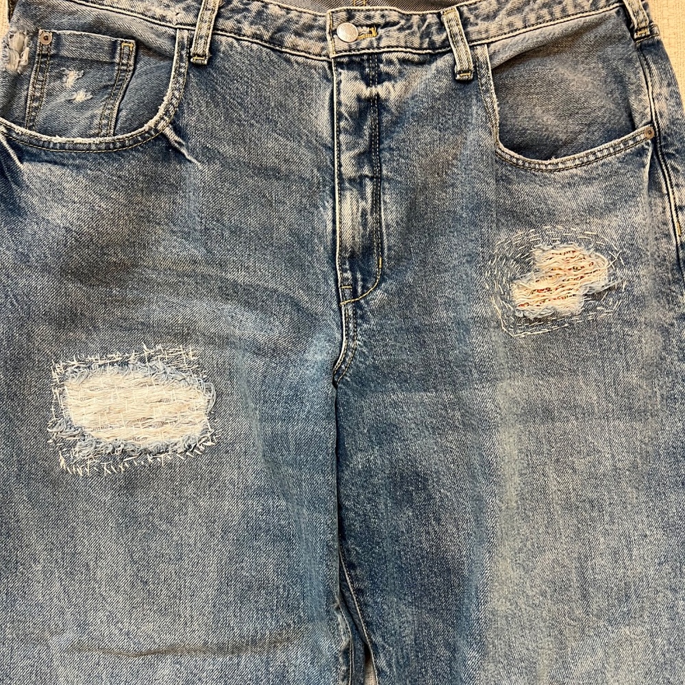 Anthropologie Pilcro Wide Leg Distressed Jeans with Sashiko Patches 16W Plus - Picture 4 of 16